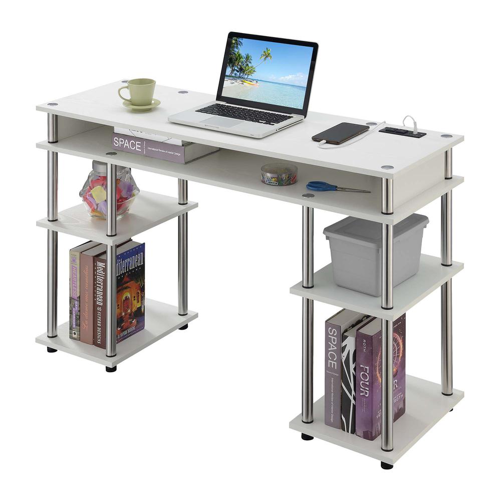 Designs2Go No Tools Student Desk with Charging Station, White. Picture 3