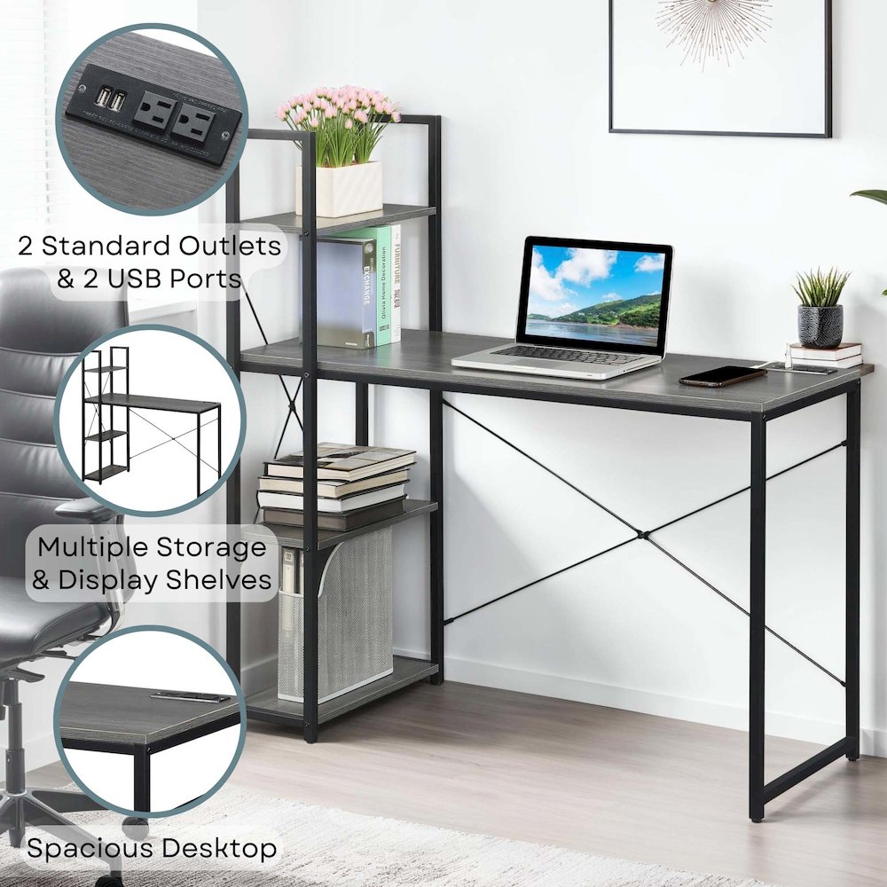 Designs2Go Office Workstation Desk with 2 Outlets & 2 USB Ports. Picture 4
