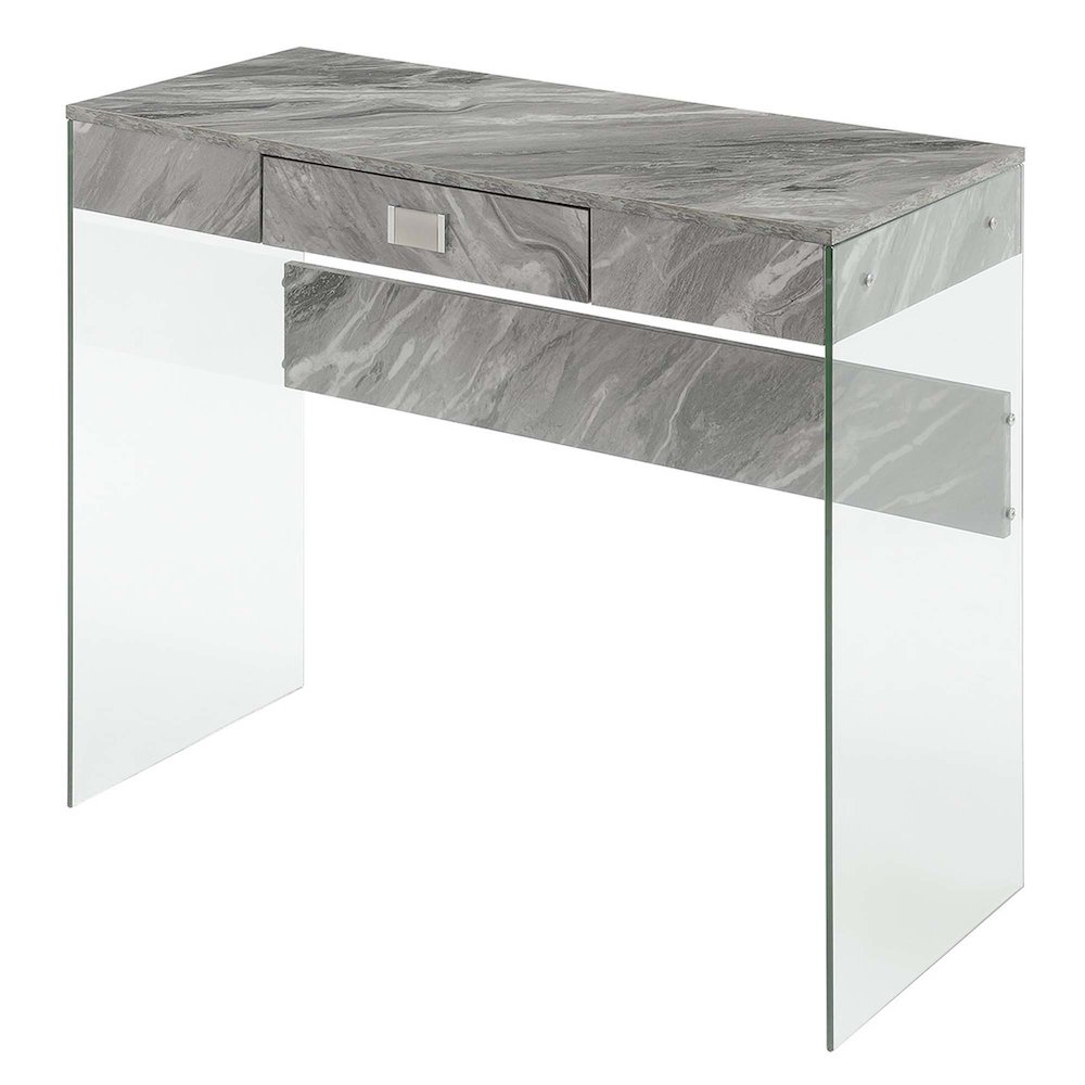 Soho Glass 36 Inch Desk, Gray Marble. Picture 1