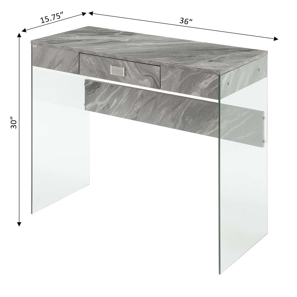 Soho Glass 36 Inch Desk, Gray Marble. Picture 5