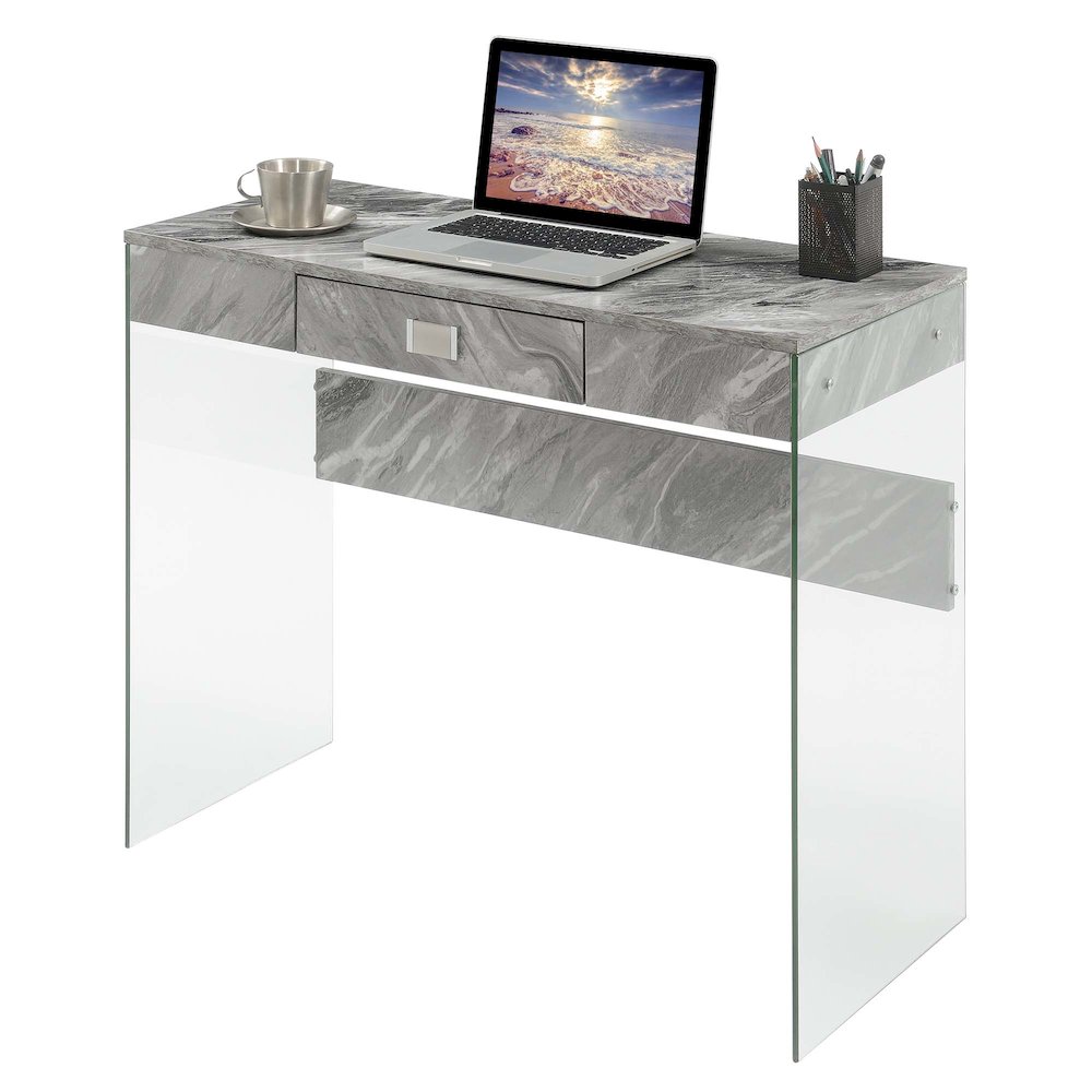 Soho Glass 36 Inch Desk, Gray Marble. Picture 3