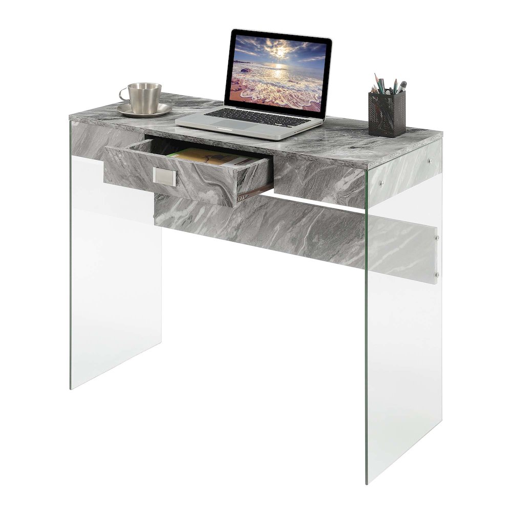 Soho Glass 36 Inch Desk, Gray Marble. Picture 4