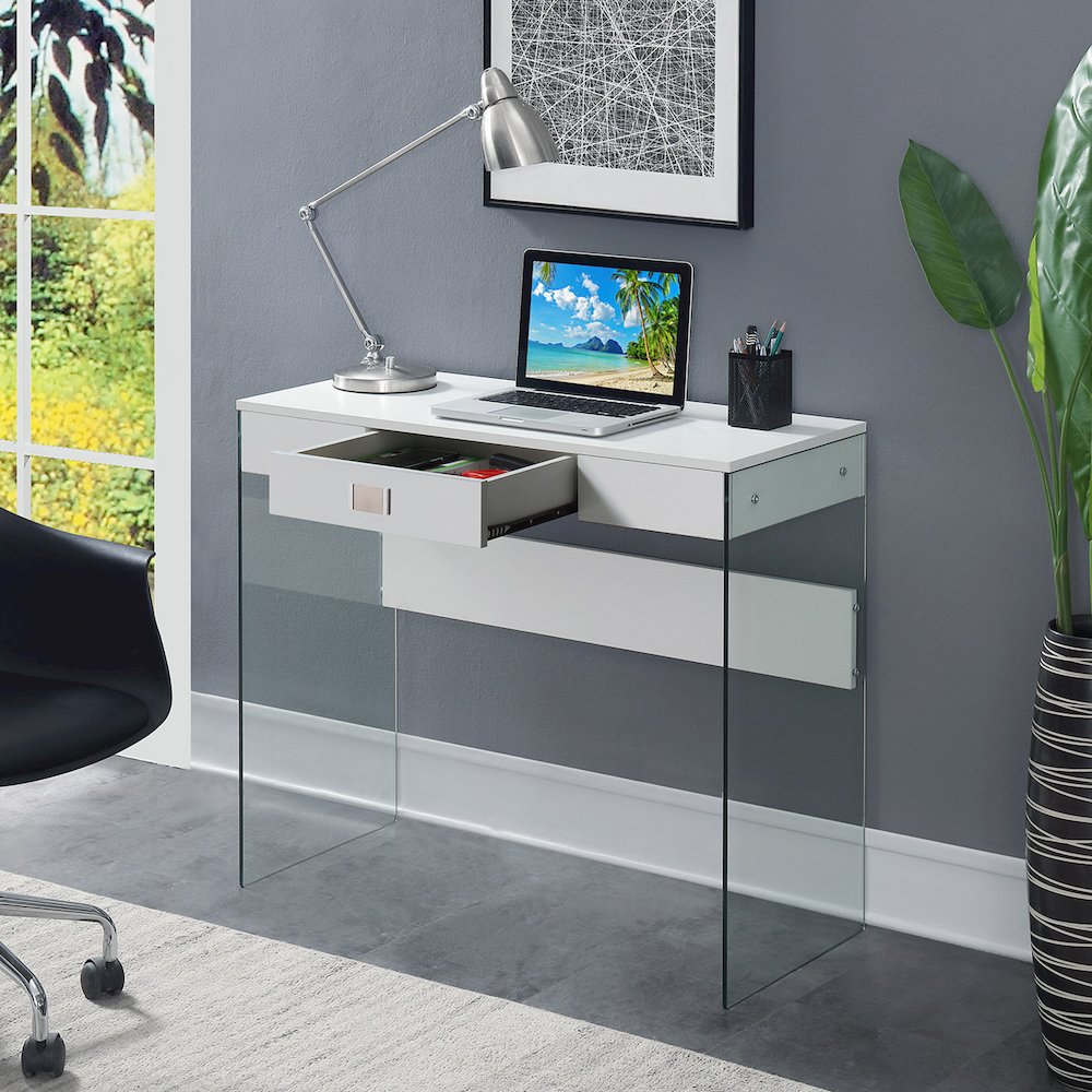 SoHo 1 Drawer Glass 36 inch Desk, White. Picture 2