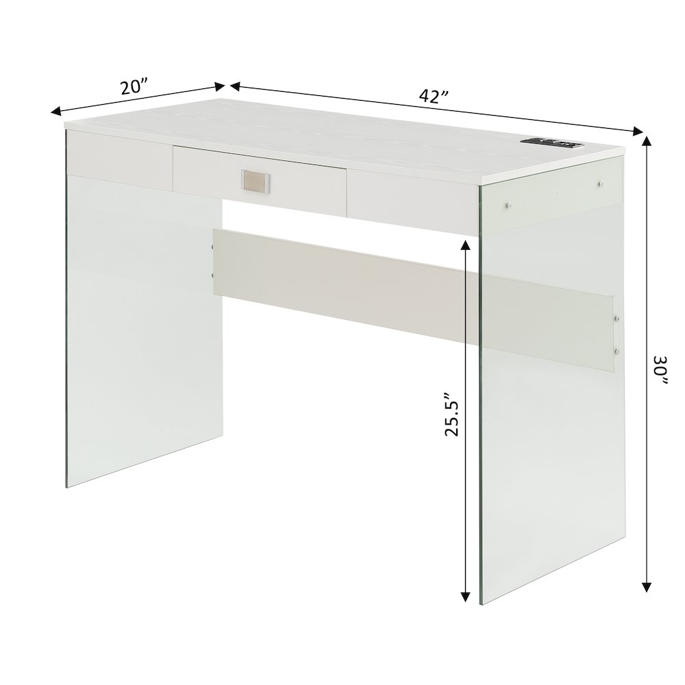 Soho 42 Inch Glass Desk With Charging Station, White. Picture 7