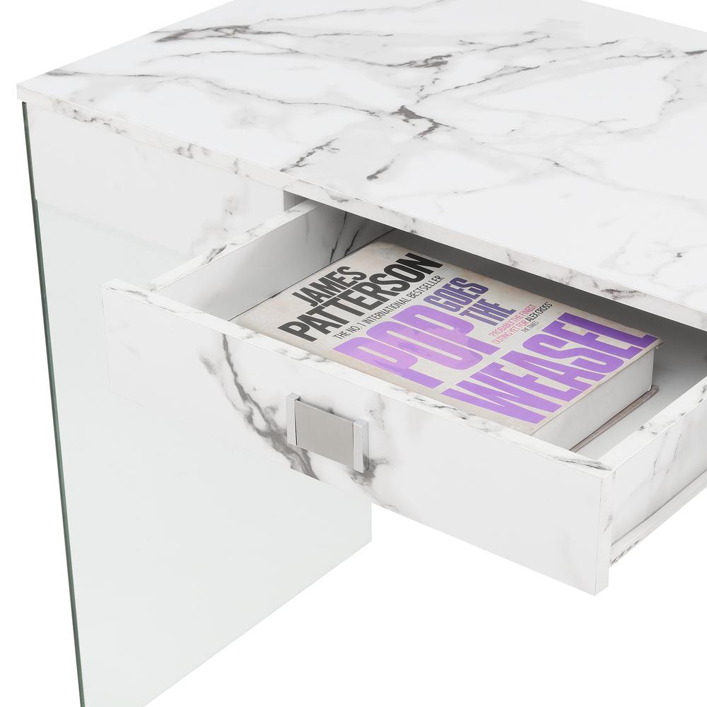 Soho 42 Inch Glass Desk With Charging Station, Faux White Marble. Picture 4