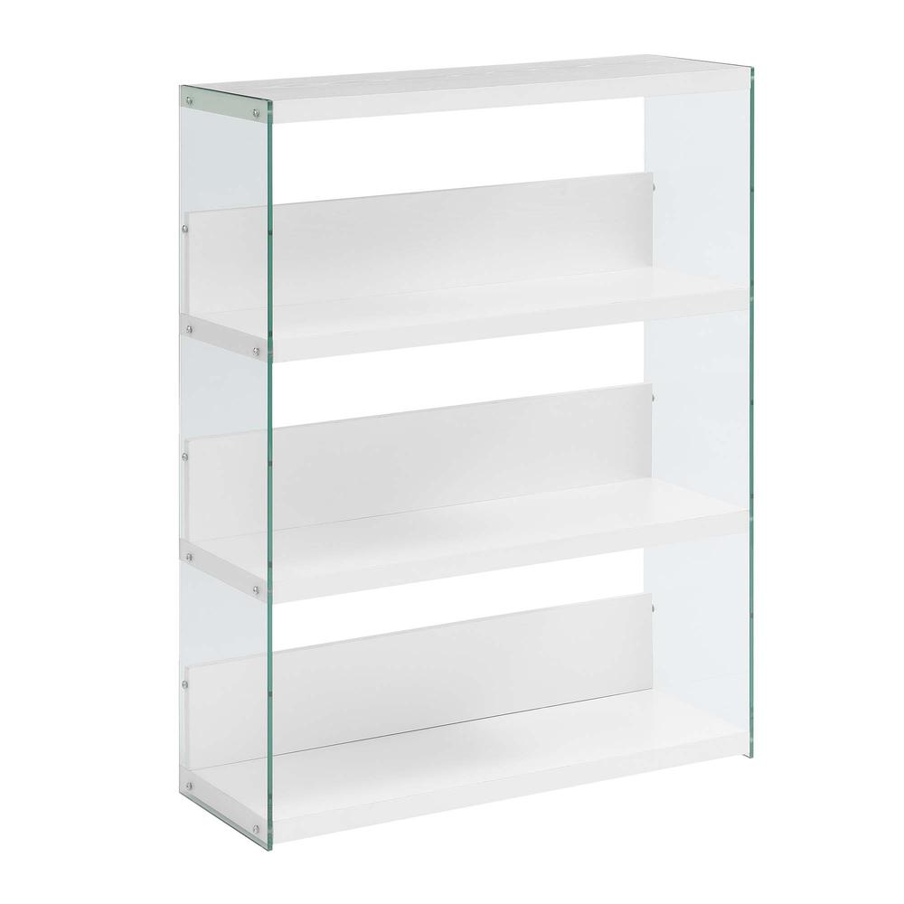 SoHo 4 Tier Wide Bookcase, White/Glass. Picture 1