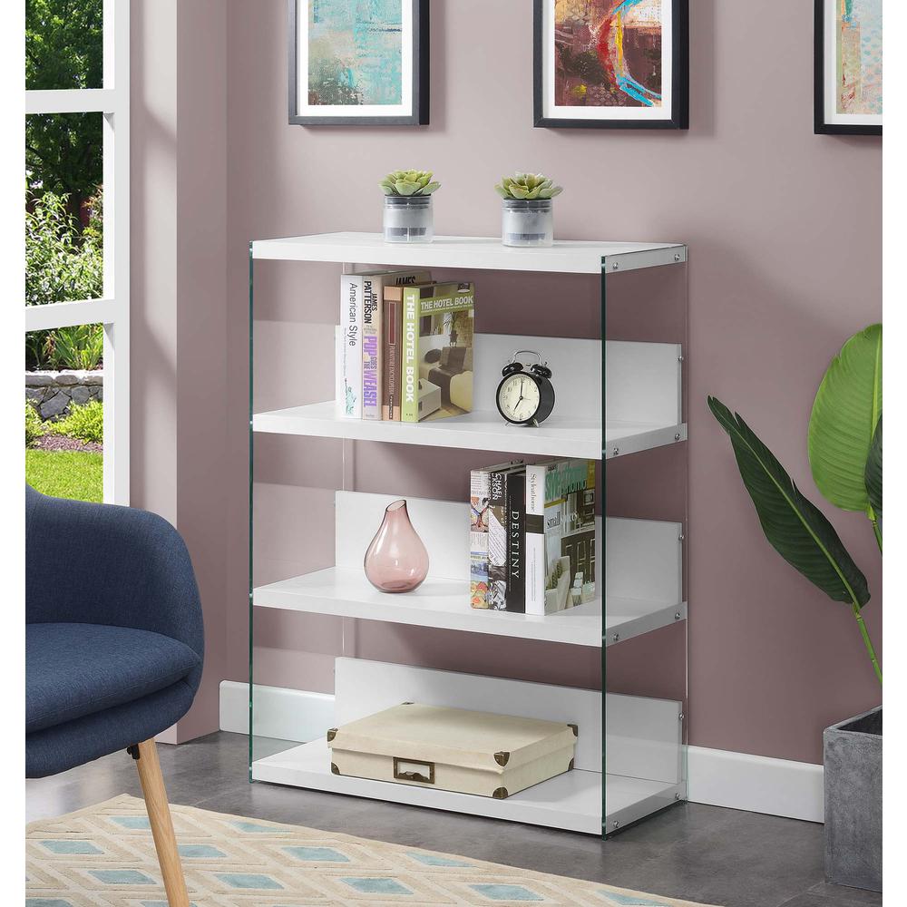 SoHo 4 Tier Wide Bookcase, White/Glass. Picture 3