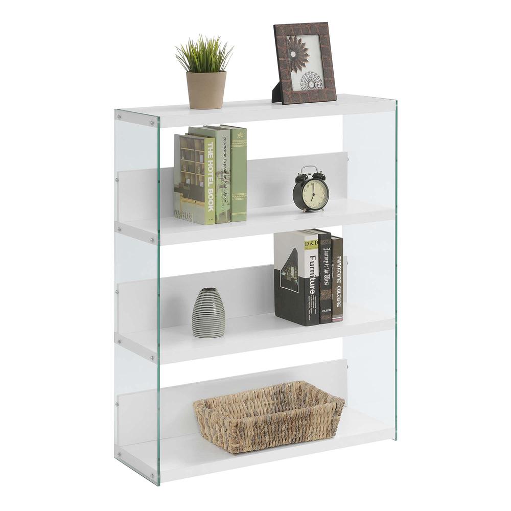 SoHo 4 Tier Wide Bookcase, White/Glass. Picture 2