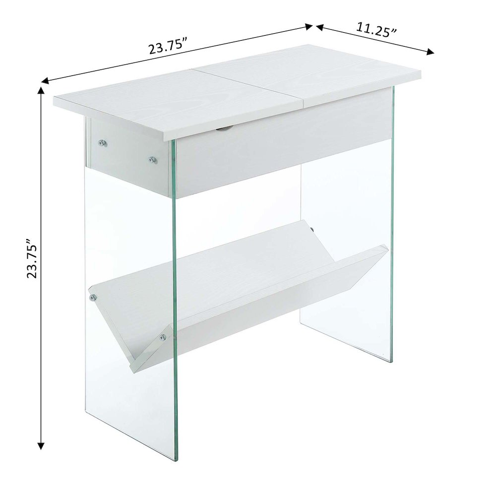 SoHo Flip Top End Table with Charging Station and Shelf, White. Picture 6
