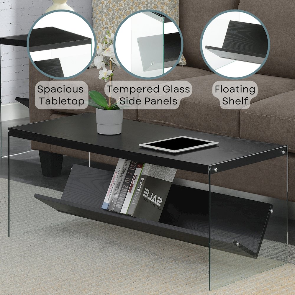 SoHo Glass Coffee Table with Shelf. Picture 4