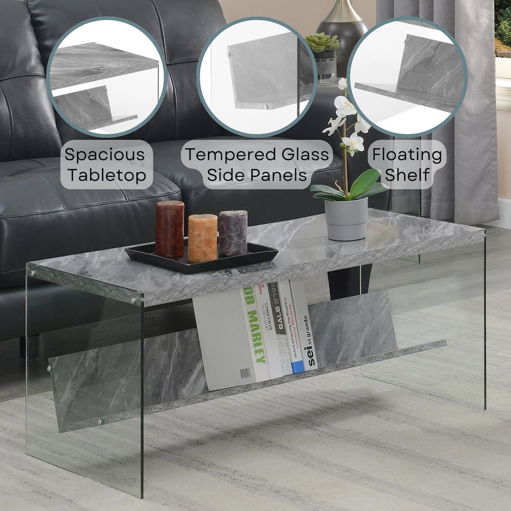 SoHo Glass Coffee Table with Shelf. Picture 4