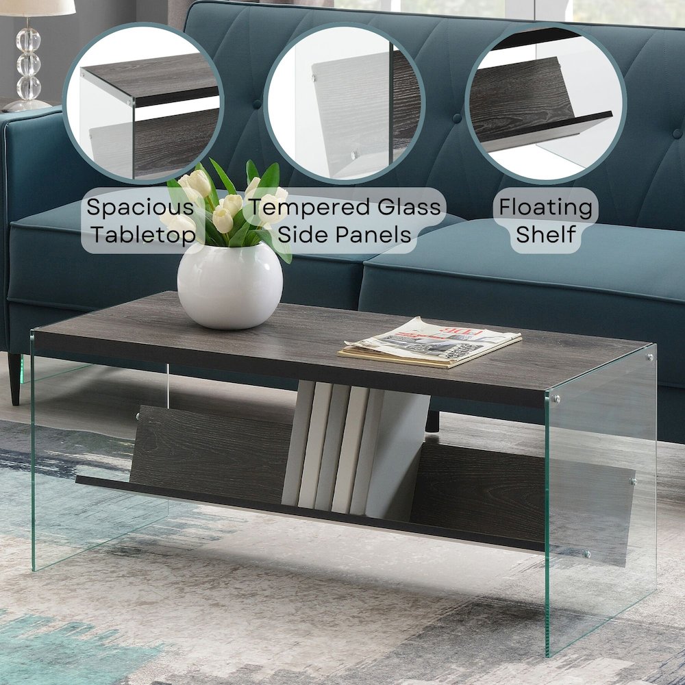 SoHo Glass Coffee Table with Shelf. Picture 3