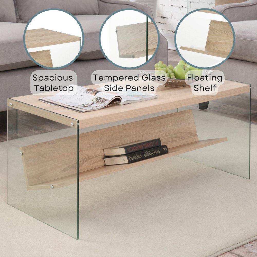 SoHo Glass Coffee Table with Shelf. Picture 3