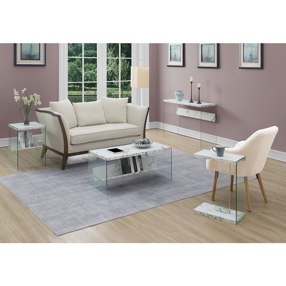 SoHo C End Table, White Faux Marble/Glass. Picture 4