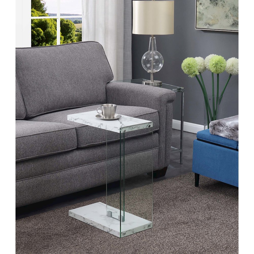 SoHo C End Table, White Faux Marble/Glass. Picture 2