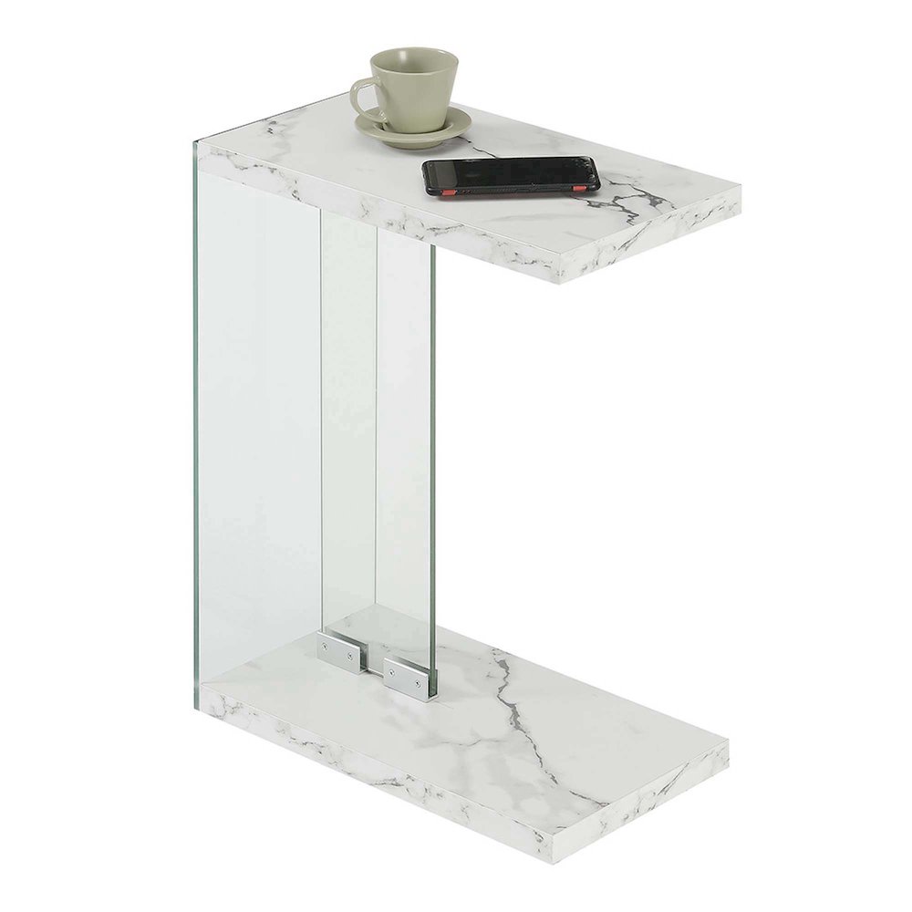 SoHo C End Table, White Faux Marble/Glass. Picture 3