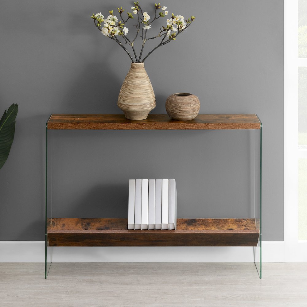 SoHo Glass V Console Table with Shelf. Picture 2