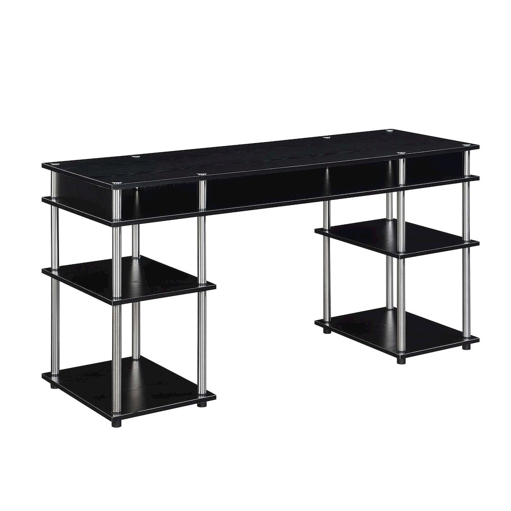 Designs2Go No Tools 60 inch Deluxe Student Desk with Shelves, Black. Picture 1