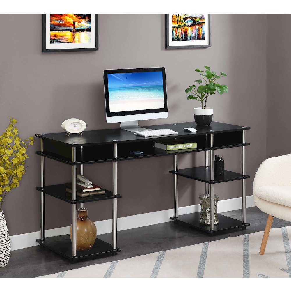 Designs2Go No Tools 60 inch Deluxe Student Desk with Shelves, Black. Picture 2