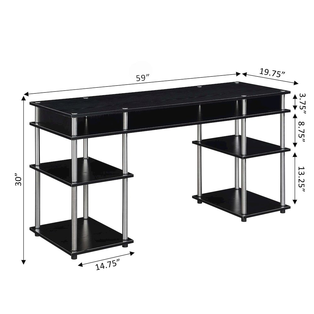 Designs2Go No Tools 60 inch Deluxe Student Desk with Shelves, Black. Picture 5