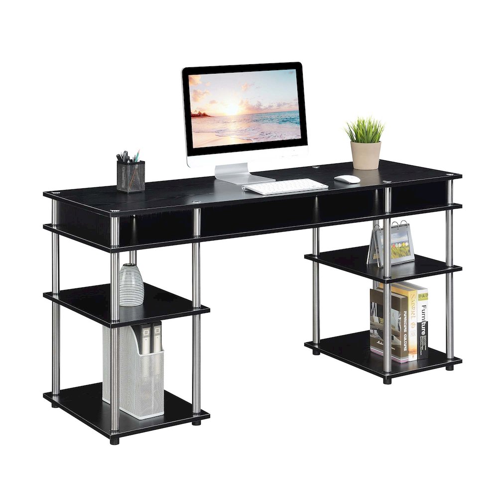 Designs2Go No Tools 60 inch Deluxe Student Desk with Shelves, Black. Picture 3