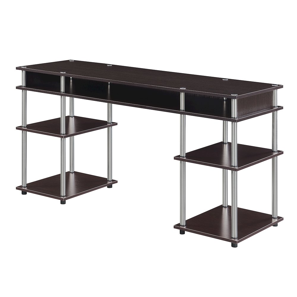 Designs2Go No Tools 60 inch Deluxe Student Desk with Shelves, Espresso. Picture 1