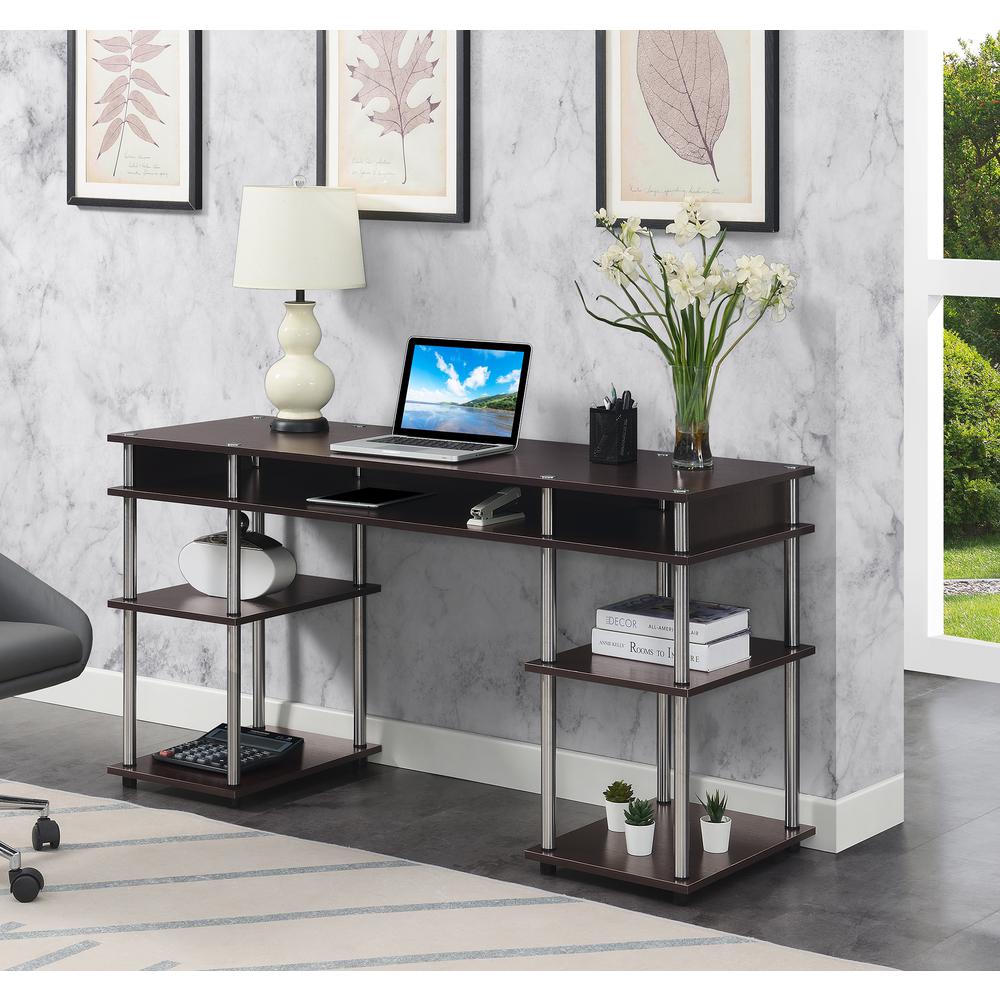 Designs2Go No Tools 60 inch Deluxe Student Desk with Shelves, Espresso. Picture 1