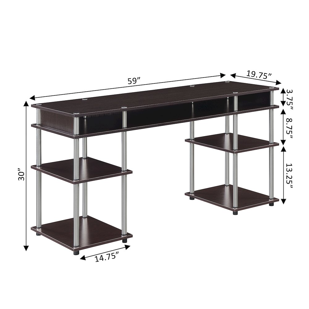 Designs2Go No Tools 60 inch Deluxe Student Desk with Shelves, Espresso. Picture 6