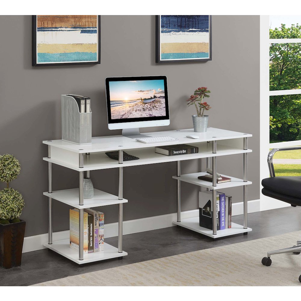 Designs2Go No Tools 60 inch Deluxe Student Desk with Shelves, White. Picture 2