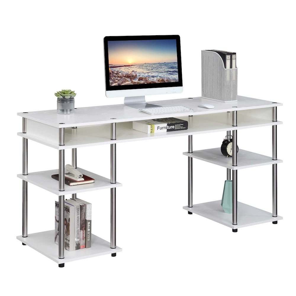 Designs2Go No Tools 60 inch Deluxe Student Desk with Shelves, White. Picture 3