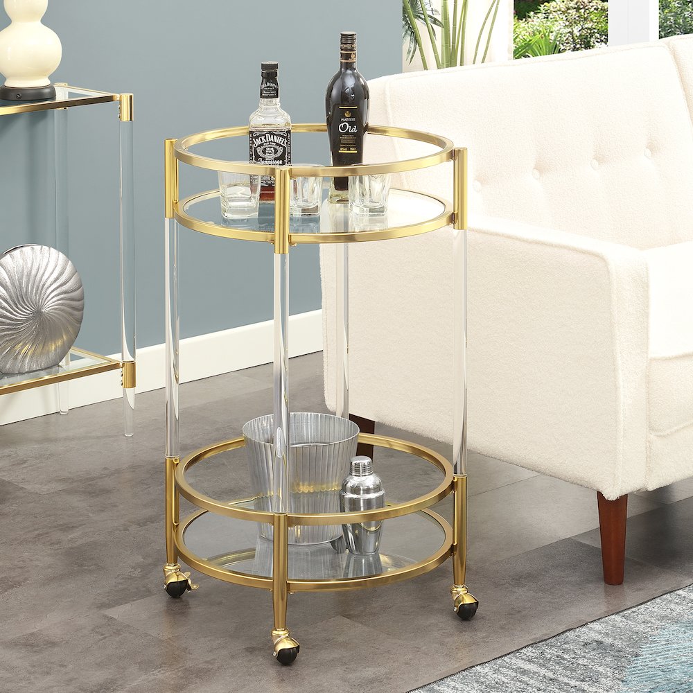 Royal Crest 2 Tier Acrylic Round Glass Bar Cart. Picture 3
