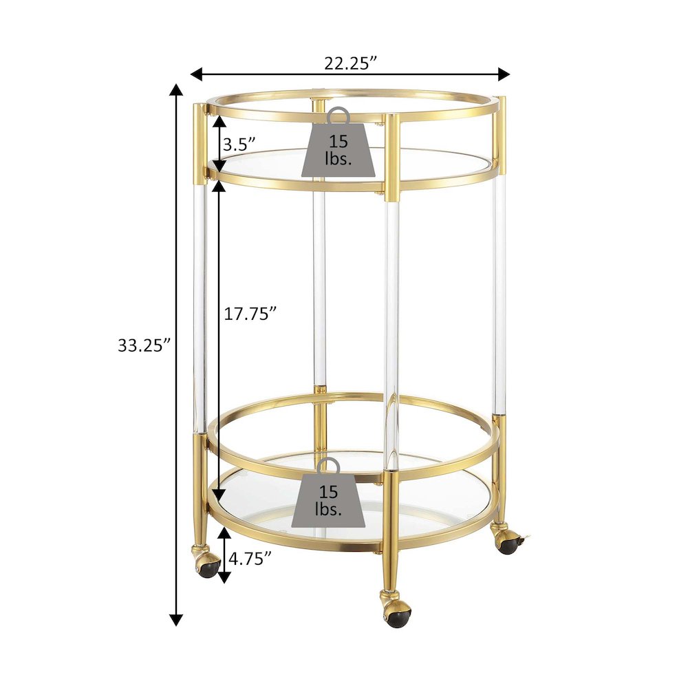 Royal Crest 2 Tier Acrylic Round Glass Bar Cart. Picture 7
