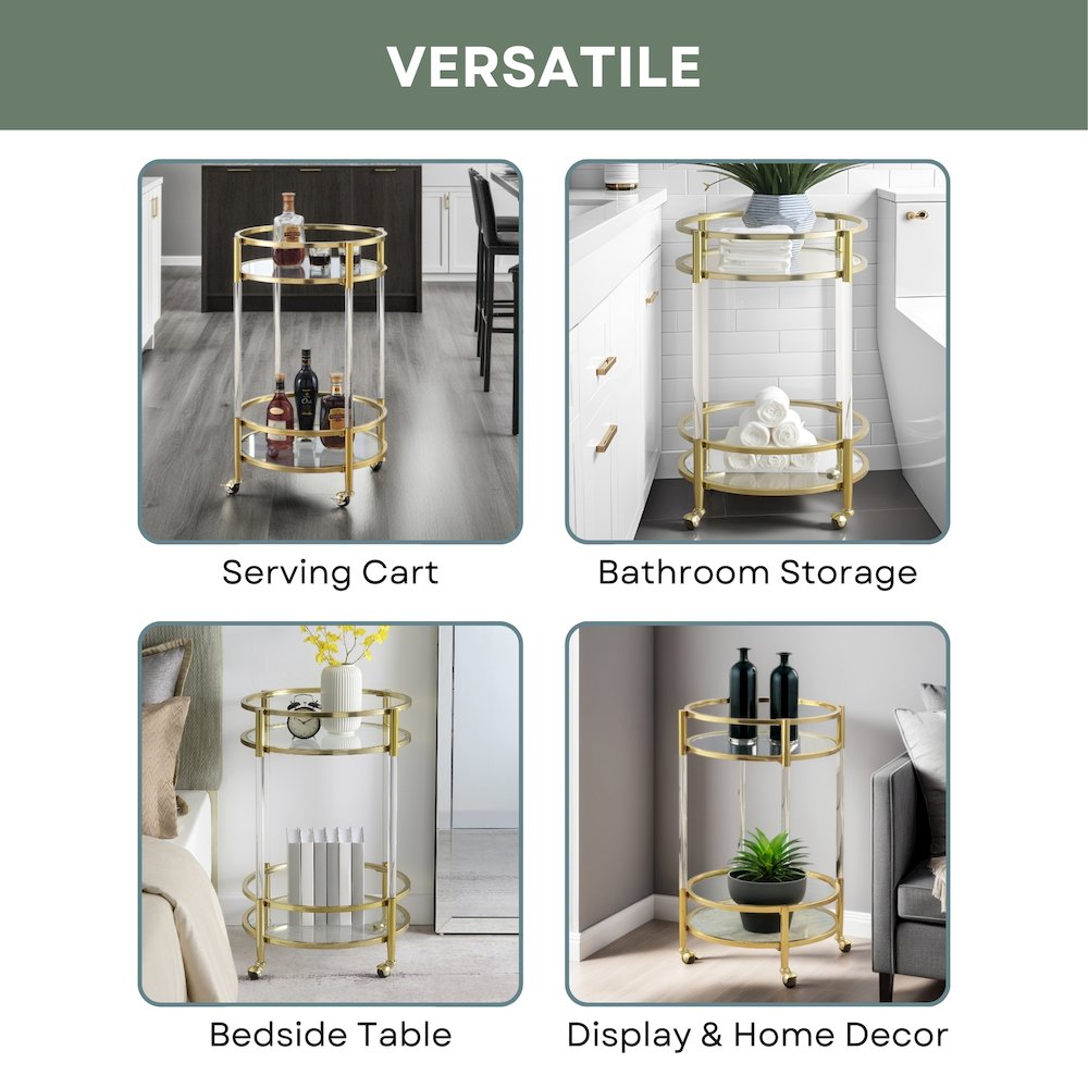 Royal Crest 2 Tier Acrylic Round Glass Bar Cart. Picture 5