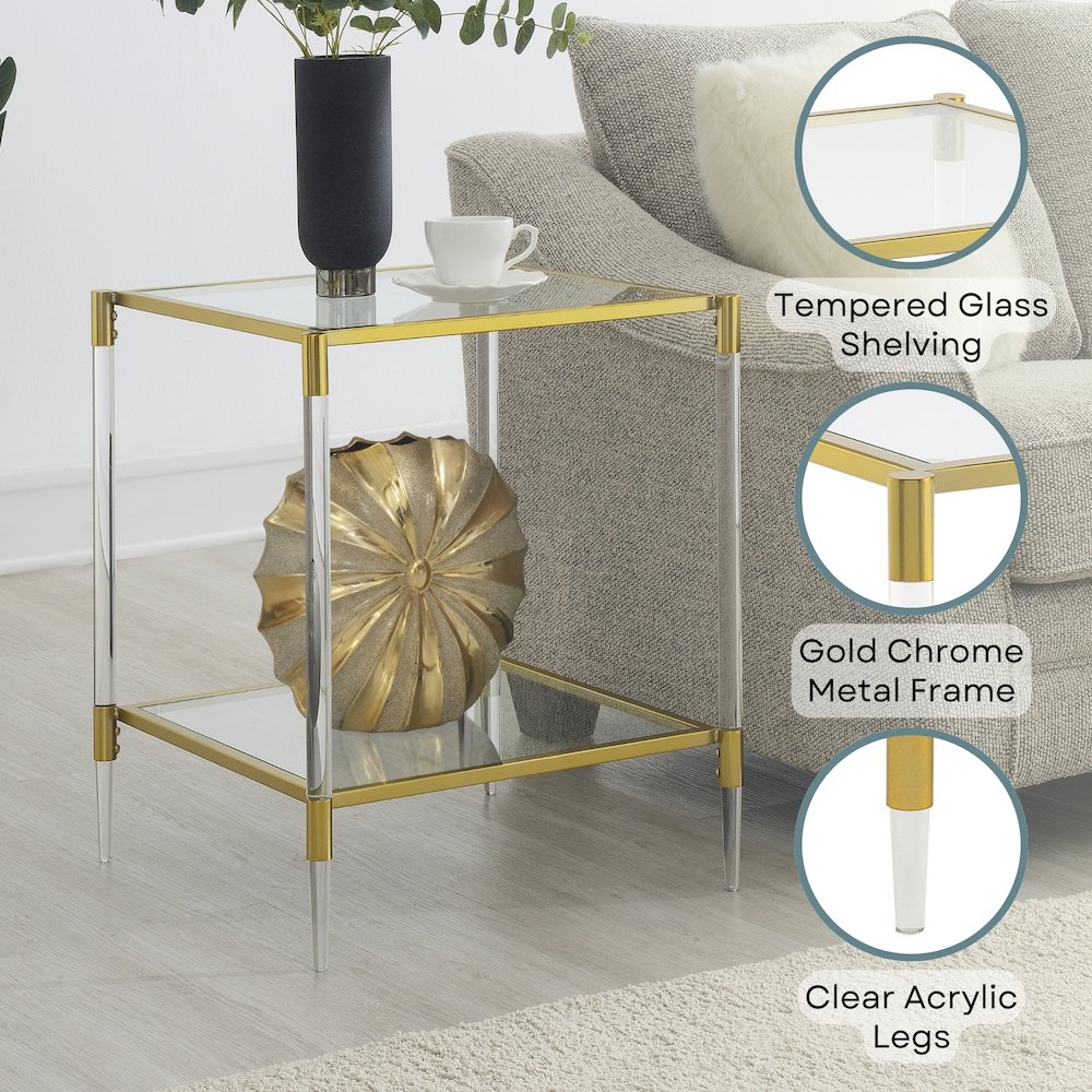 Royal Crest 2 Tier Acrylic Glass Square End Table. Picture 3