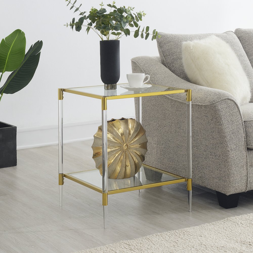 Royal Crest 2 Tier Acrylic Glass Square End Table. Picture 2