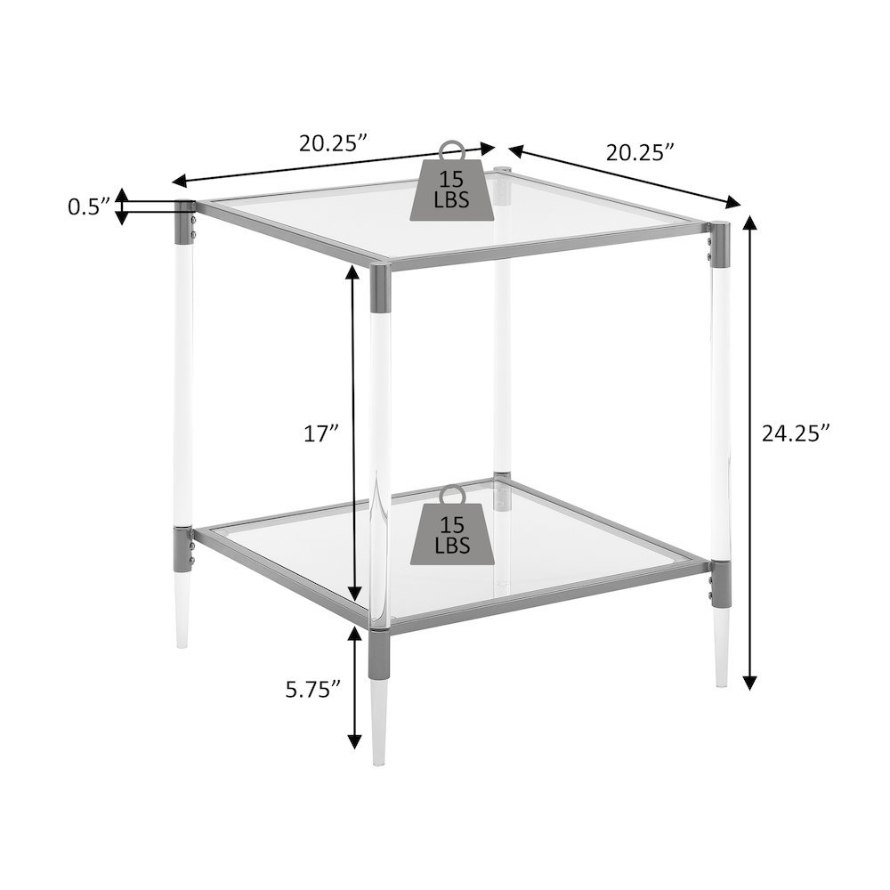 Royal Crest 2 Tier Acrylic Glass Square End Table. Picture 5