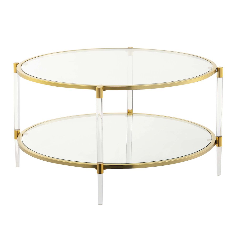 Royal Crest Acrylic Glass Coffee Table, Clear/Gold. Picture 1