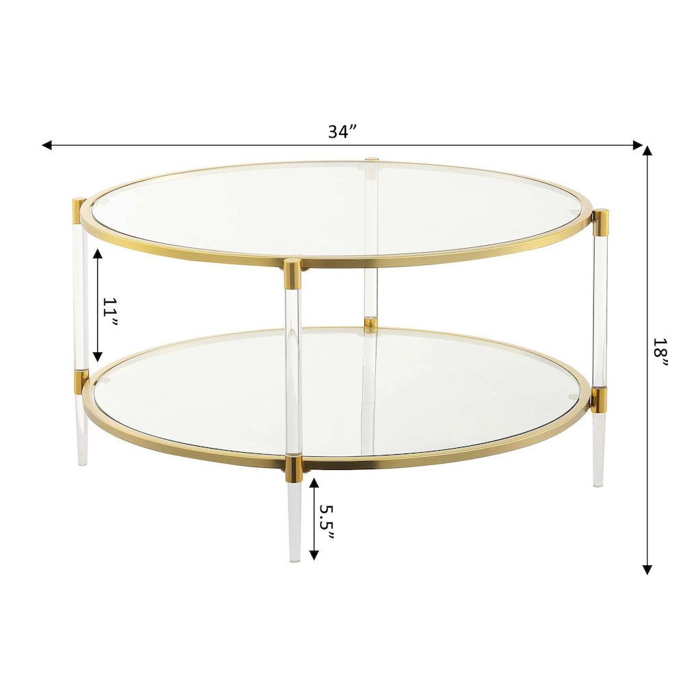 Royal Crest Acrylic Glass Coffee Table, Clear/Gold. Picture 6