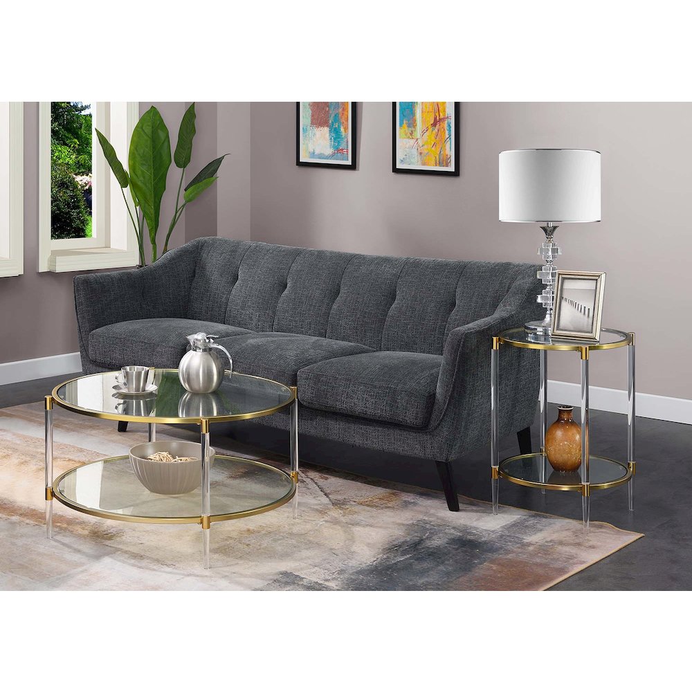 Royal Crest Acrylic Glass Coffee Table, Clear/Gold. Picture 5