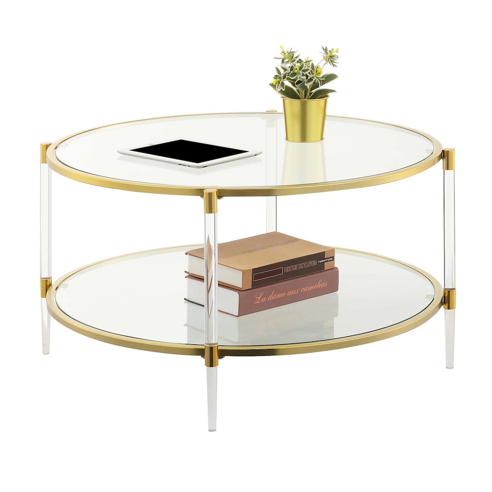 Royal Crest Acrylic Glass Coffee Table, Clear/Gold. Picture 3