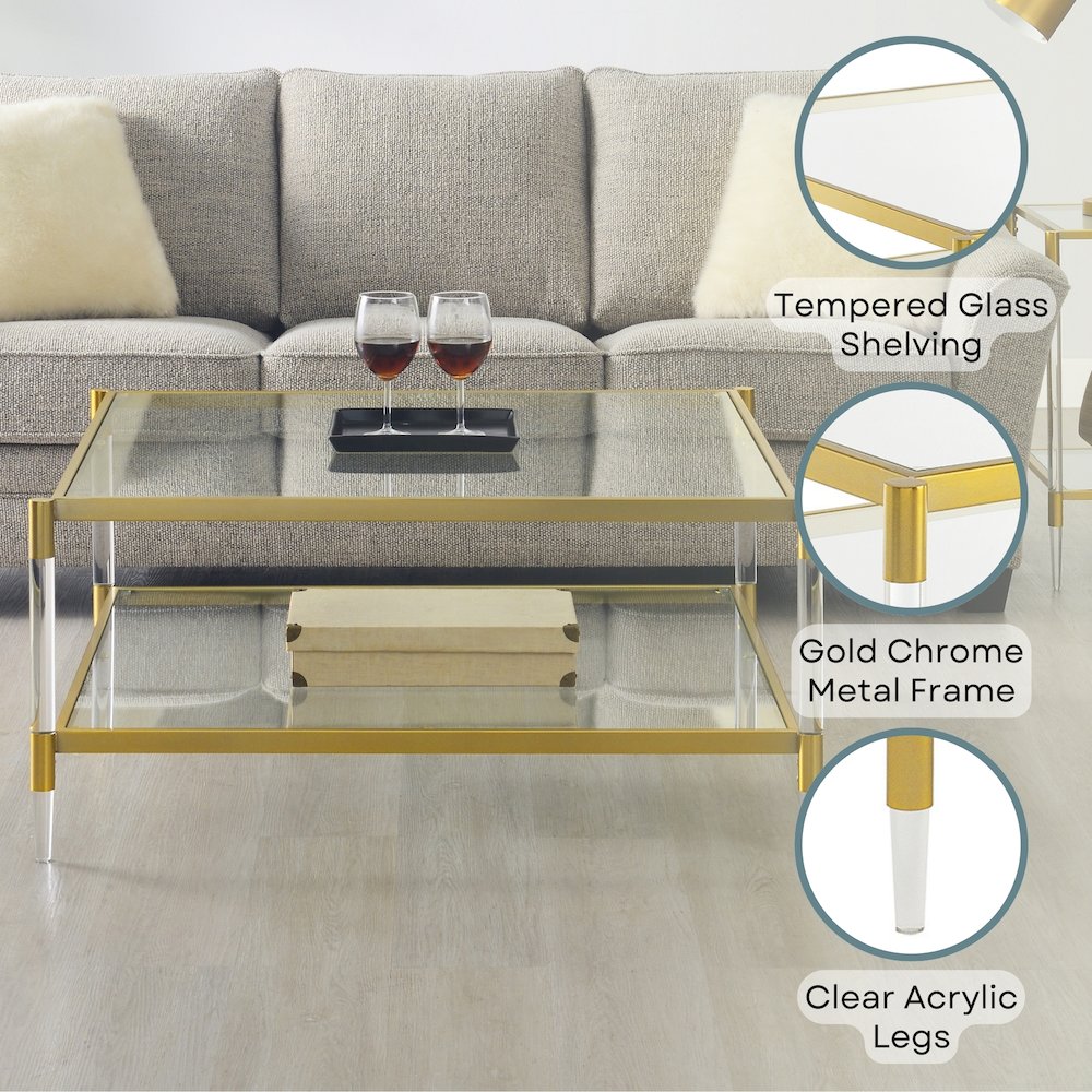 Royal Crest 2 Tier Acrylic Glass Square Coffee Table. Picture 3