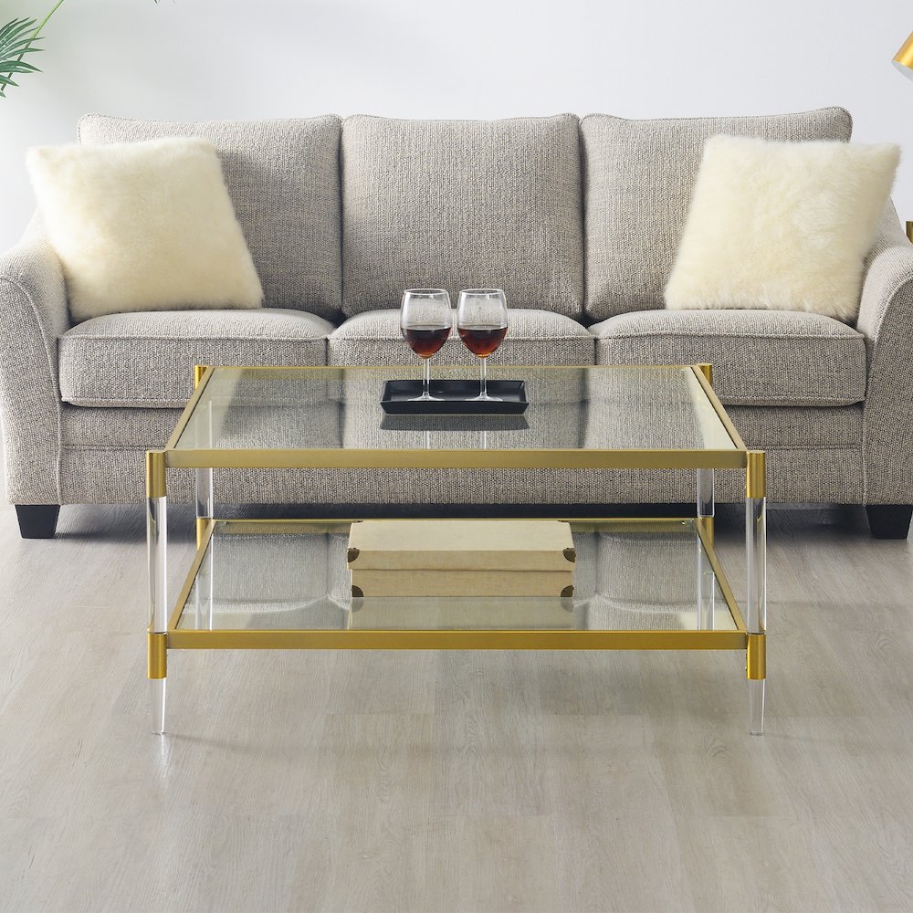 Royal Crest 2 Tier Acrylic Glass Square Coffee Table. Picture 2