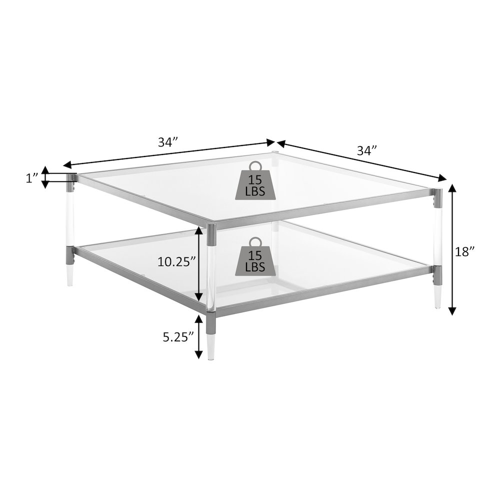 Royal Crest 2 Tier Acrylic Glass Square Coffee Table. Picture 5