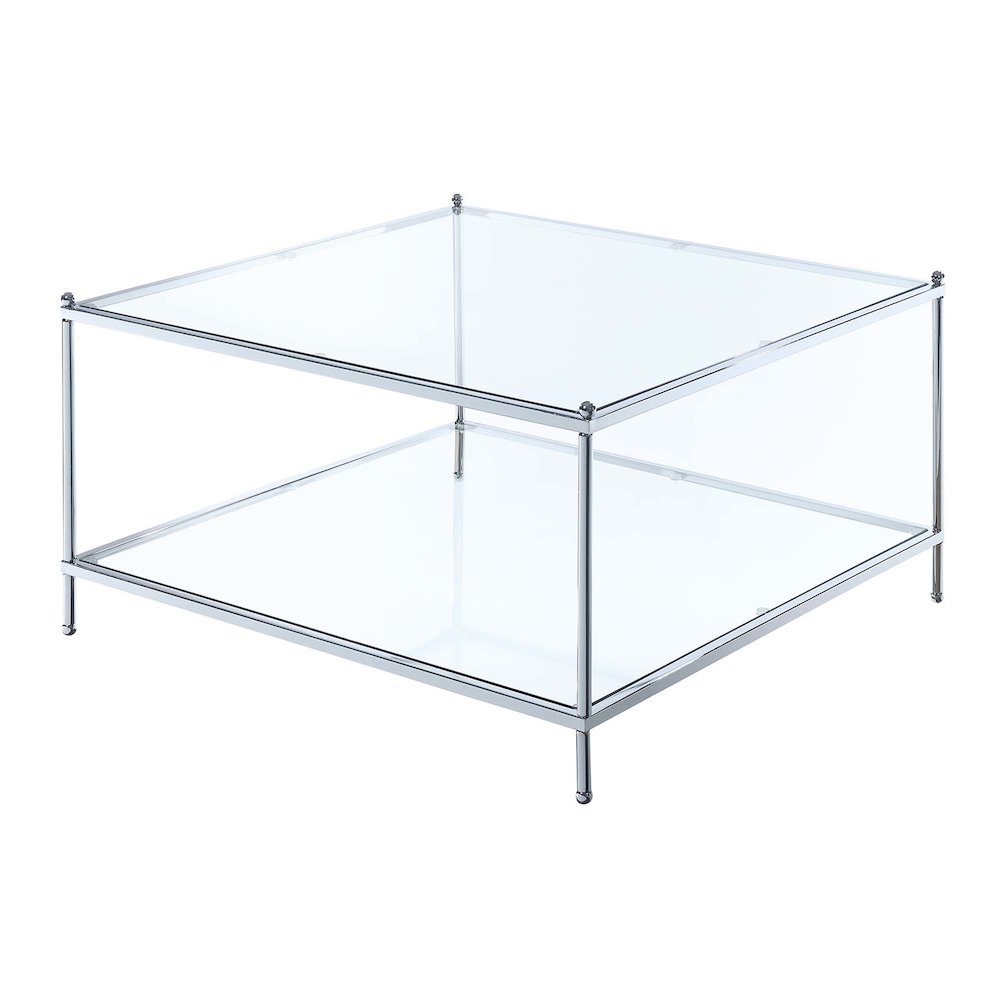Royal Crest 2 Tier Square Glass Coffee Table, Clear Glass/Chrome Frame. Picture 1
