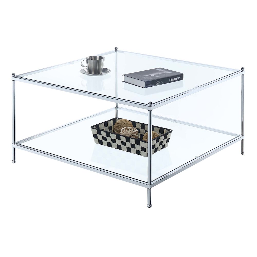Royal Crest 2 Tier Square Glass Coffee Table, Clear Glass/Chrome Frame. Picture 3