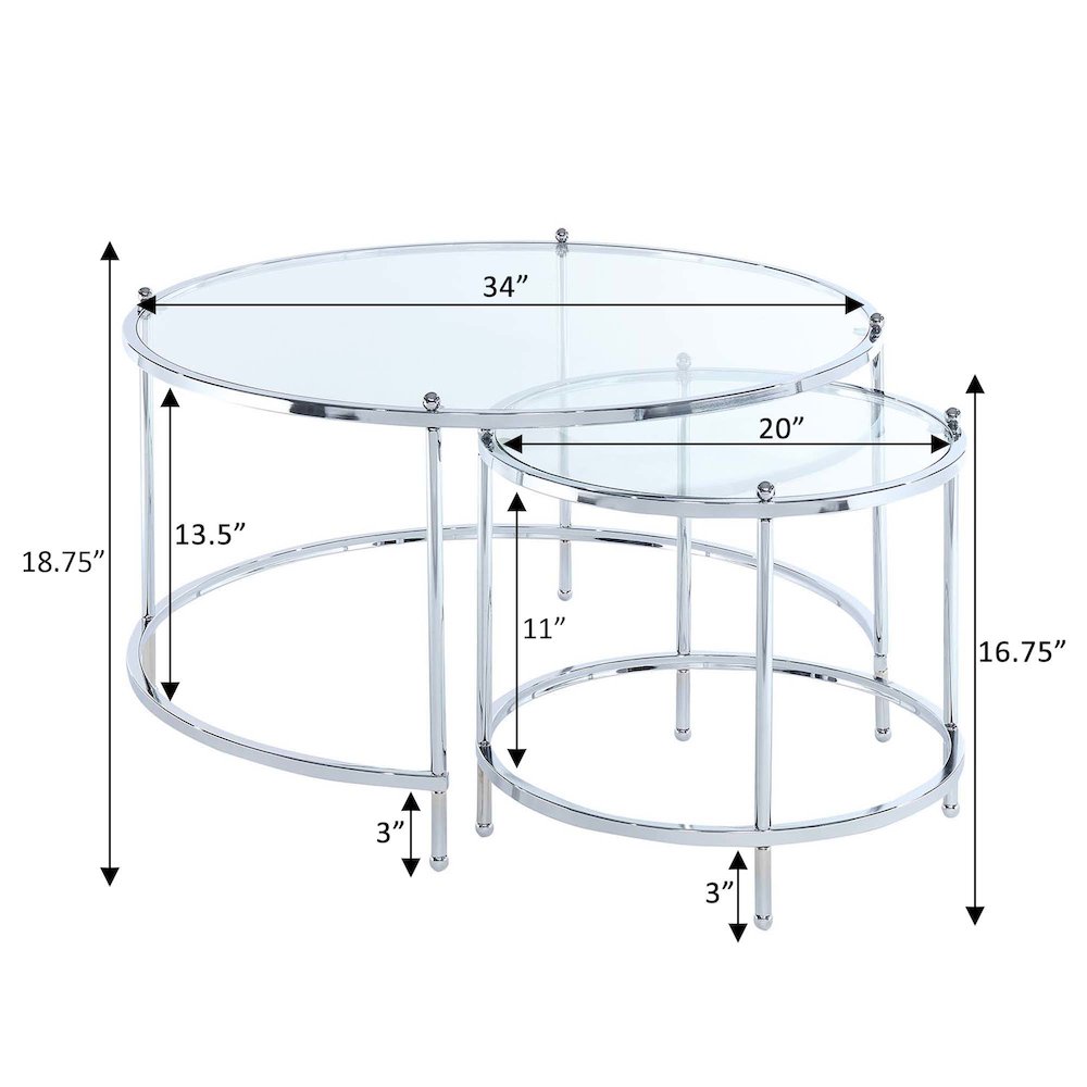Royal Crest Nesting Round Glass Coffee Tables, Clear Glass/Chrome Frame. Picture 4
