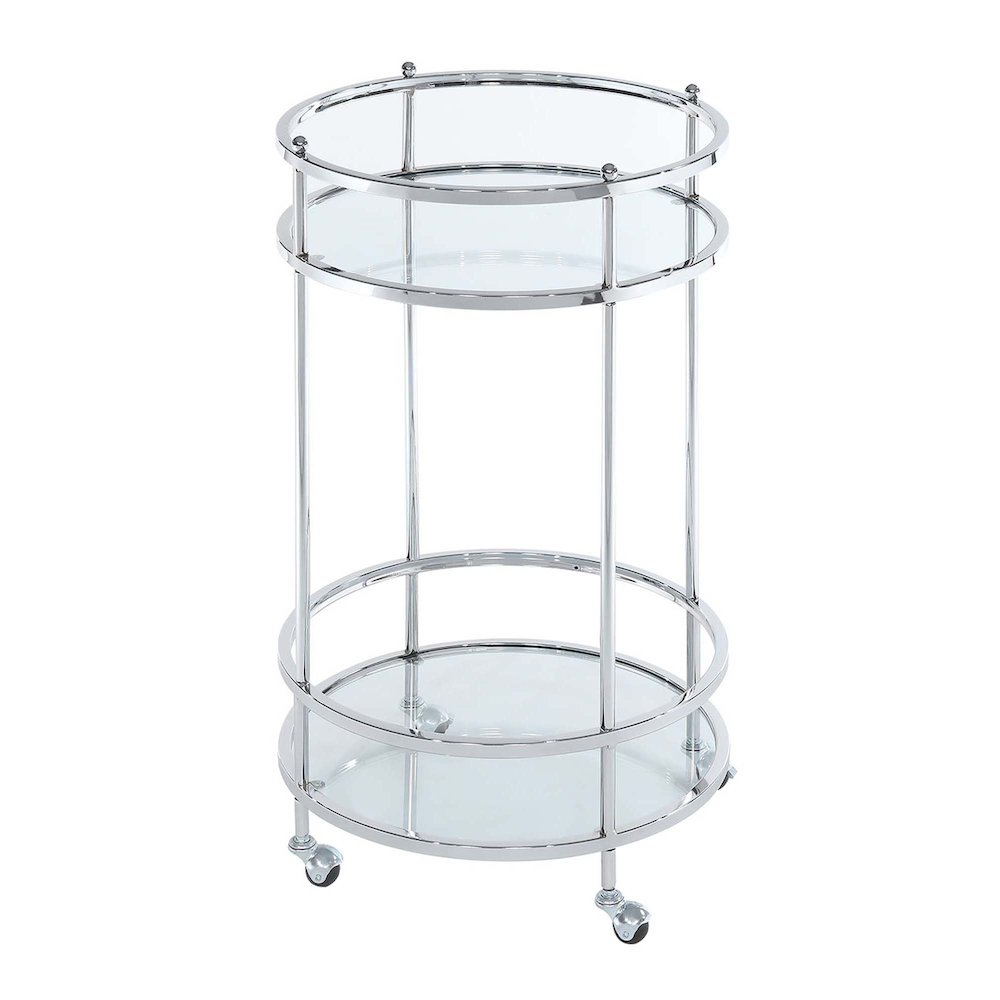 Royal Crest 2 Tier Round Glass Bar Cart. Picture 1