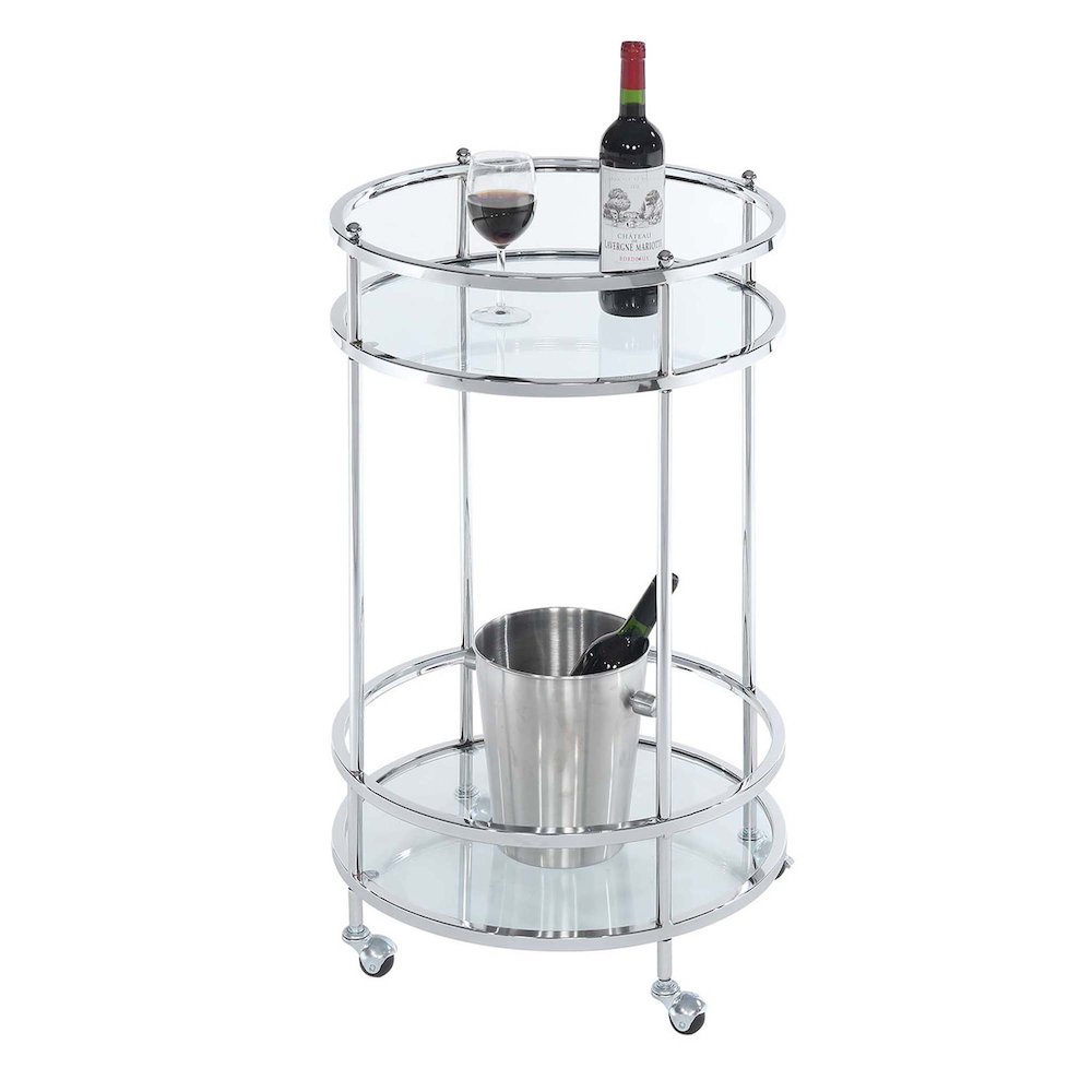 Royal Crest 2 Tier Round Glass Bar Cart. Picture 3
