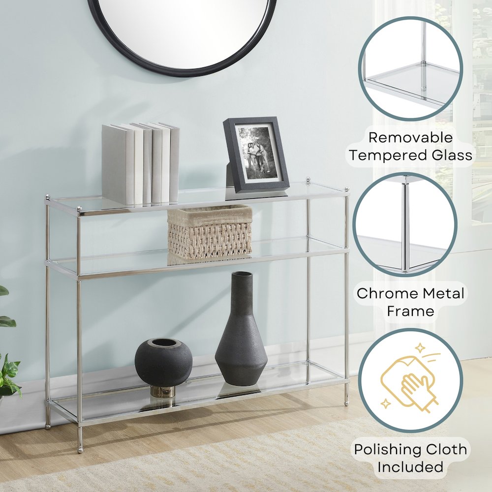 Royal Crest 3 Tier Glass Console Table. Picture 4