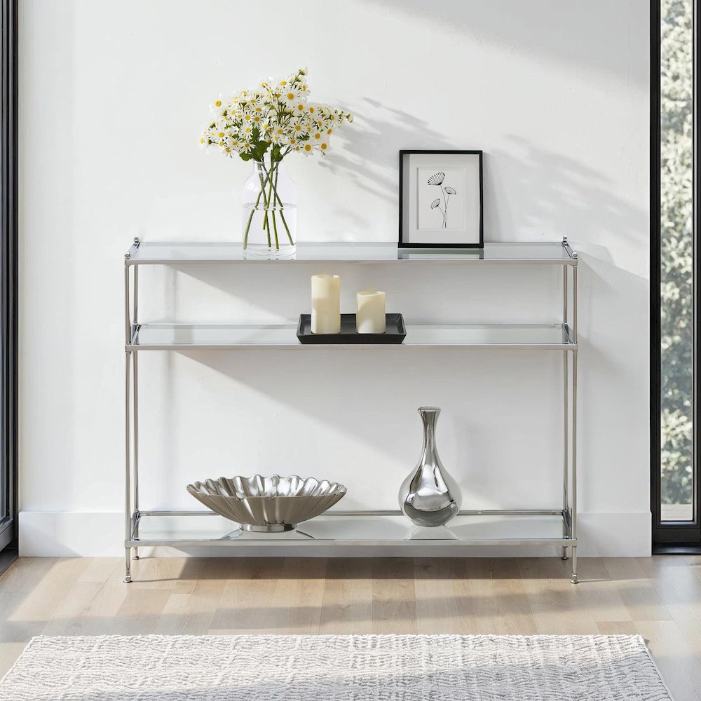 Royal Crest 3 Tier Glass Console Table. Picture 3
